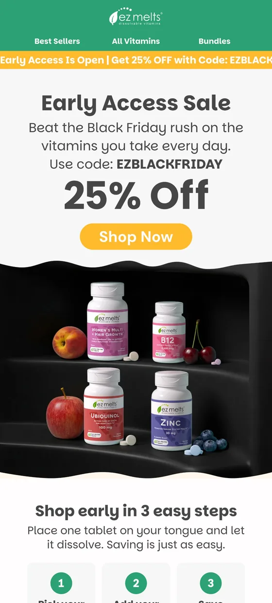 Early access email opening the sale to the full list before Black Friday