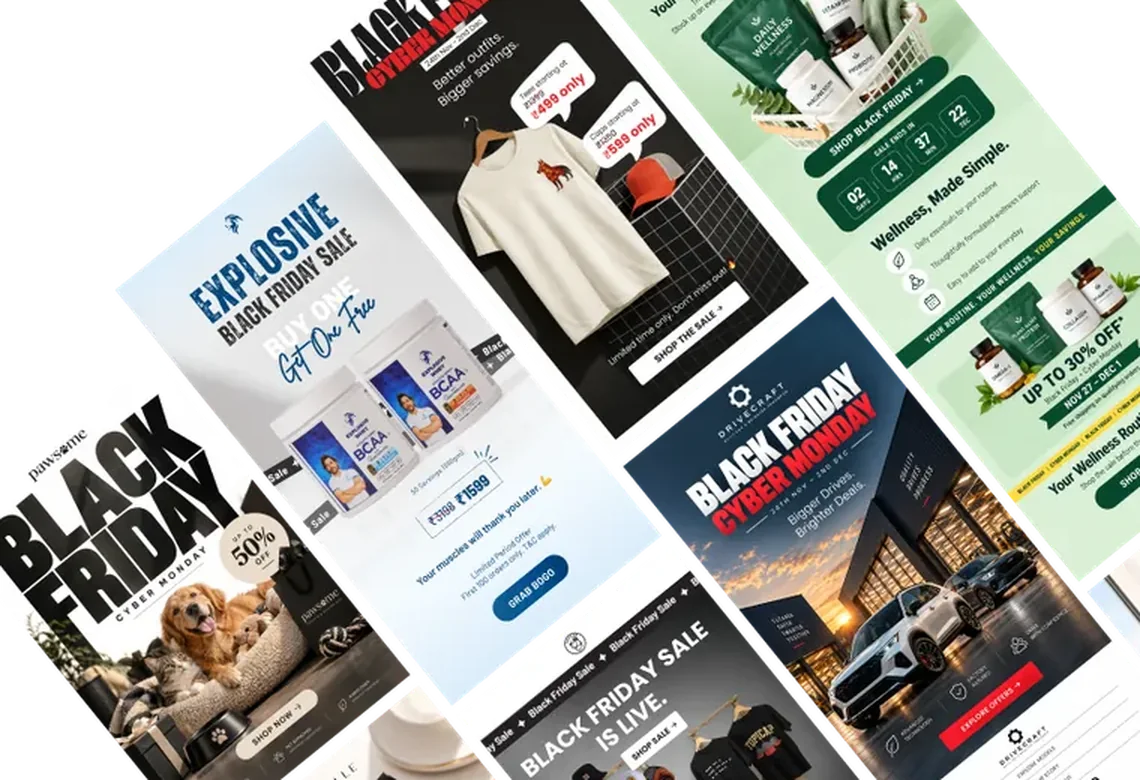 Black Friday and Cyber Monday emails built by Sorted for D2C brands