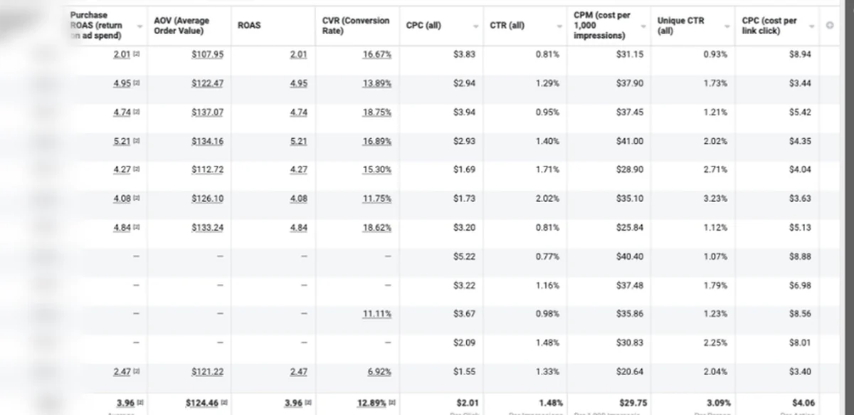 Meta campaign performance showing 3.96 times blended ROAS
