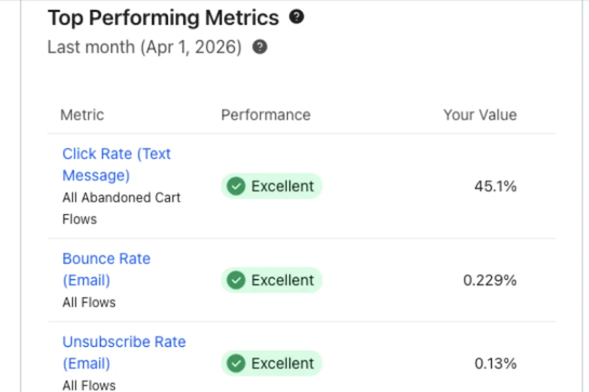 Klaviyo \u00b7 deliverability: Every metric excellent